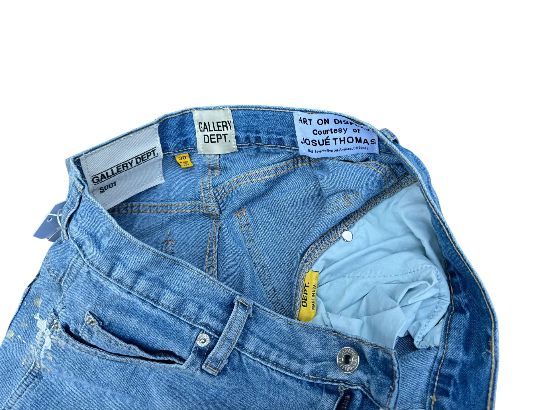 P200💰GD098 GALLERY DEPT splashing ink and paint destroying the edges, retro washed and distressed high street logging workwear denim shorts Workmanship: original accessories Customized original Logo buttons YKK zippers 6 complete labels Original hang tag Color: blue Size: S-XXL (28 30 32 34 36)